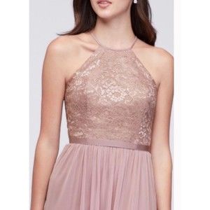 David’s Bridal High Neck Bridesmaid Dress‎ - Size 10 Rose Gold NWT Formal